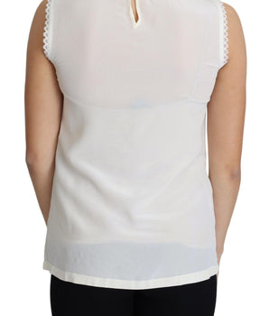 Dolce & Gabbana White Blouse Silk Lace Trimmed Sleeveless Top Dolce & Gabbana 