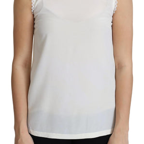 Dolce & Gabbana Elegant Silk Lace-Detailed Sleeveless Blouse