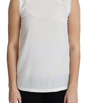 Dolce & Gabbana White Blouse Silk Lace Trimmed Sleeveless Top Dolce & Gabbana 