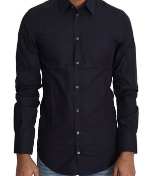 Dolce & Gabbana Navy Blue Cotton Formal Dress Shirt