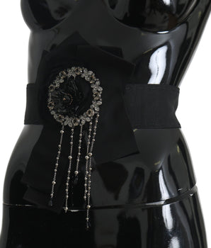 Dolce &amp; Gabbana Black Crystal Brooch Wide Wai SATORIA Belt