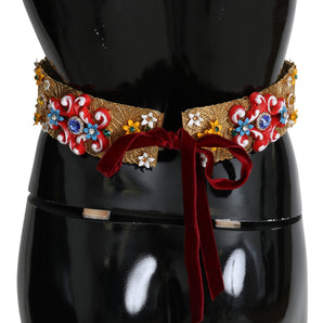 Dolce &amp; Gabbana Golden Floral Crystal Embellished Waist Belt