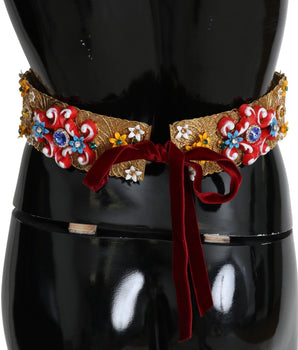 Dolce & Gabbana Embellished Floral Crystal Wide Waist Golden Belt Dolce & Gabbana 