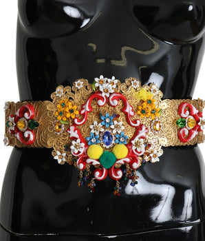 Dolce & Gabbana Embellished Floral Crystal Wide Waist Golden Belt Dolce & Gabbana 