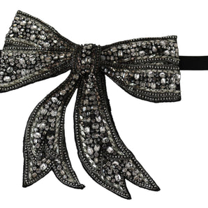 Dolce & Gabbana Silver-Tone Silk Crystal Bow Tie