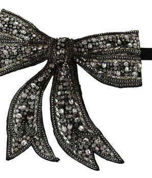 Dolce & Gabbana Silver Tone 100% Silk Crystal Embellished Women Bowtie Dolce & Gabbana 