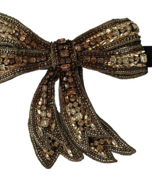 Dolce & Gabbana Gold Tone Silk Rhinestone Embellished Women Bowtie Dolce & Gabbana 