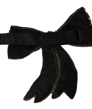 Dolce & Gabbana Gold Tone Silk Rhinestone Embellished Women Bowtie Dolce & Gabbana 