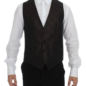 Dolce &amp; Gabbana Elegant Brown Black Wool Blend Dress Vest