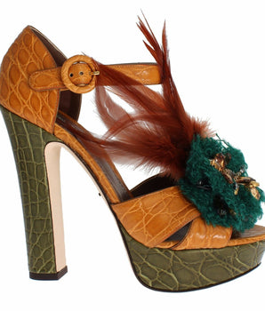 Dolce &amp; Gabbana Multicolor Crystal Ankle Strap Platform Sandals