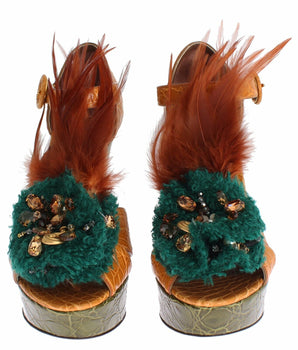 Dolce &amp; Gabbana Multicolor Crystal Ankle Strap Platform Sandals