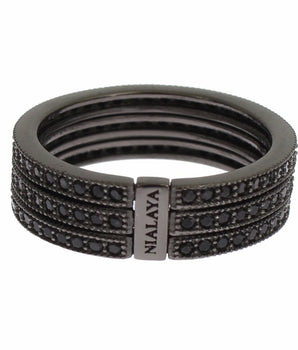 Nialaya Elegant Black Rhodium Silver Crystal Ring Nialaya 