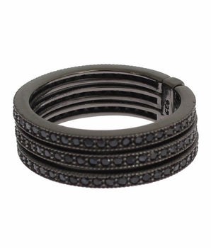 Nialaya Elegant Black Rhodium Silver Crystal Ring Nialaya 