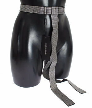 Dolce & Gabbana Black Silk Crystal Bow Waist Belt Elegance Dolce & Gabbana 