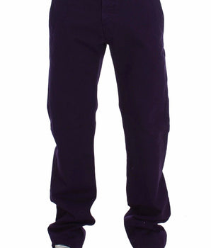 GF Ferre Purple Cotton Stretch Slim Chinos GF Ferre 