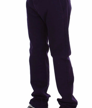 GF Ferre Purple Cotton Stretch Slim Chinos GF Ferre 