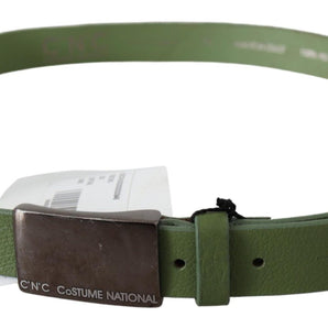 Costume National Chic Green Leather Waist Belt with Silver Buckle