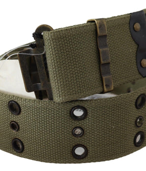 Ermanno Scervino Green 100% Cotton Rustic Bronze Buckle Belt Ermanno Scervino 
