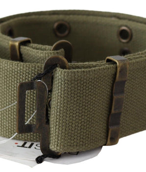 Ermanno Scervino Green 100% Cotton Rustic Bronze Buckle Belt Ermanno Scervino 