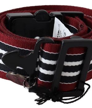 Costume National Maroon Black Stripe Silver Black Buckle Belt Costume National 