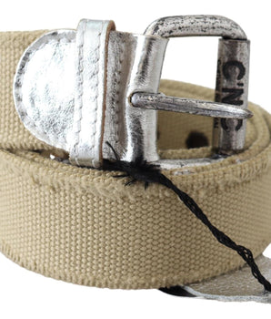Costume National Beige Cotton Rustic Logo Buckle Belt Costume National 