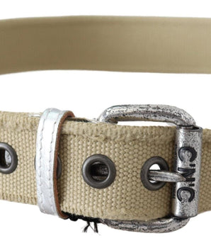 Costume National Beige Cotton Rustic Logo Buckle Belt Costume National 