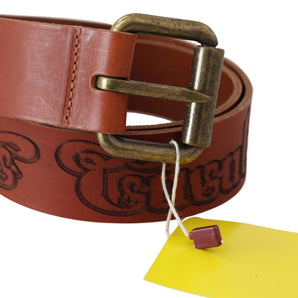 Just Cavalli Chic Brown Leather Logo Waist Belt