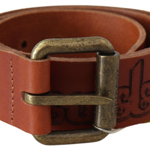 Just Cavalli Chic Brown Leather Logo Waist Belt