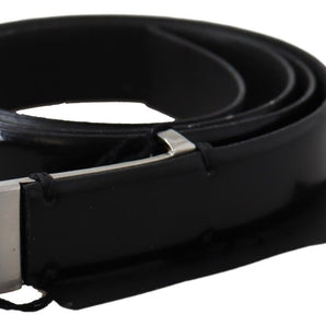 PLEIN SUD Elegant Black Leather Waist Belt