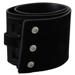 GF Ferre Elegant Black Leather Wide Belt with Silver Tone Buckle