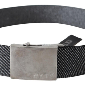 Exte Elegant Black Canvas Waist Belt with Silver Buckle