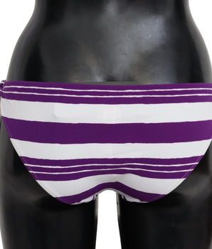 Dolce & Gabbana Purple White Stripes Beachwear Bikini Bottom