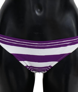 Dolce & Gabbana Purple White Stripes Beachwear Bikini Bottom