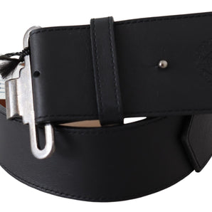 Ermanno Scervino Black Leather Vintage Military Buckle Waist Belt