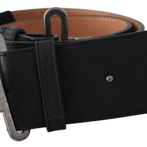 Ermanno Scervino Black Leather Vintage Military Buckle Waist Belt