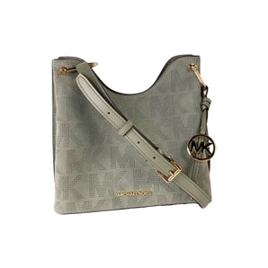 Michael Kors Joan Large Perforated Suede Leather Slouchy Messenger Handbag (Army Green) Michael Kors 