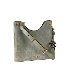 Michael Kors Joan Large Perforated Suede Leather Slouchy Messenger Handbag (Army Green) Michael Kors 