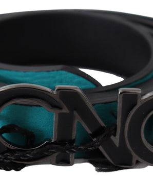 Costume National Blue Green Leather Logo Silver Buckle Belt Costume National 