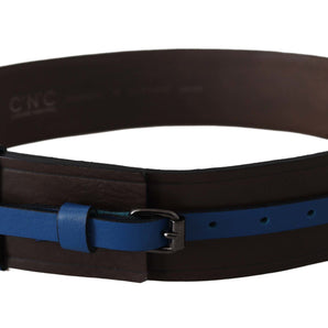 Costume National Elegant Brown Leather Belt with Blue Lining