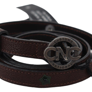 Custom National Brown Skinny Leather Round Logo Buckle Belt