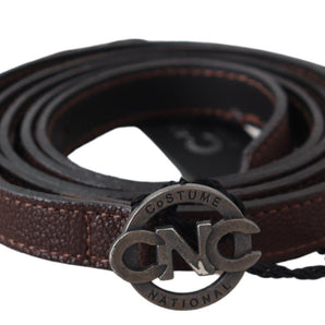 Custom National Brown Skinny Leather Round Logo Buckle Belt