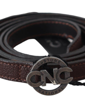 Costume National Brown Skinny Leather Round Logo Buckle Belt Costume National 