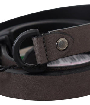 Costume National Brown Leather Skinny Round Buckle Belt Costume National 