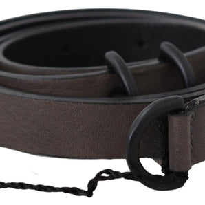 Custom National Brown Leather Skinny Round Buckle Belt