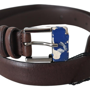 Custom National Brown Genuine Leather Silver Buckle Belt