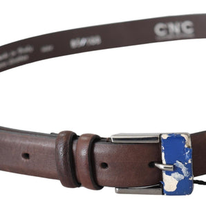 Custom National Brown Genuine Leather Silver Buckle Belt