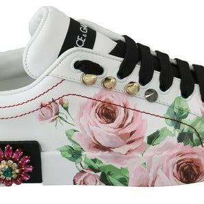 Dolce &amp; Gabbana Floral Crystal-Embellished Leather Sneakers