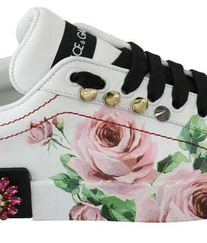Dolce &amp; Gabbana Zapatillas deportivas de cuero con adornos florales y cristales