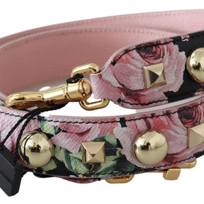 Dolce &amp; Gabbana Floral Gold Stud Leather Strap in Pink