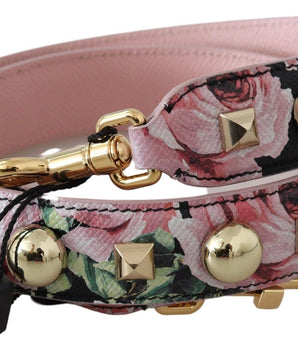 Dolce & Gabbana Pink Floral Gold Studs Bag Accessory Shoulder Strap Dolce & Gabbana 